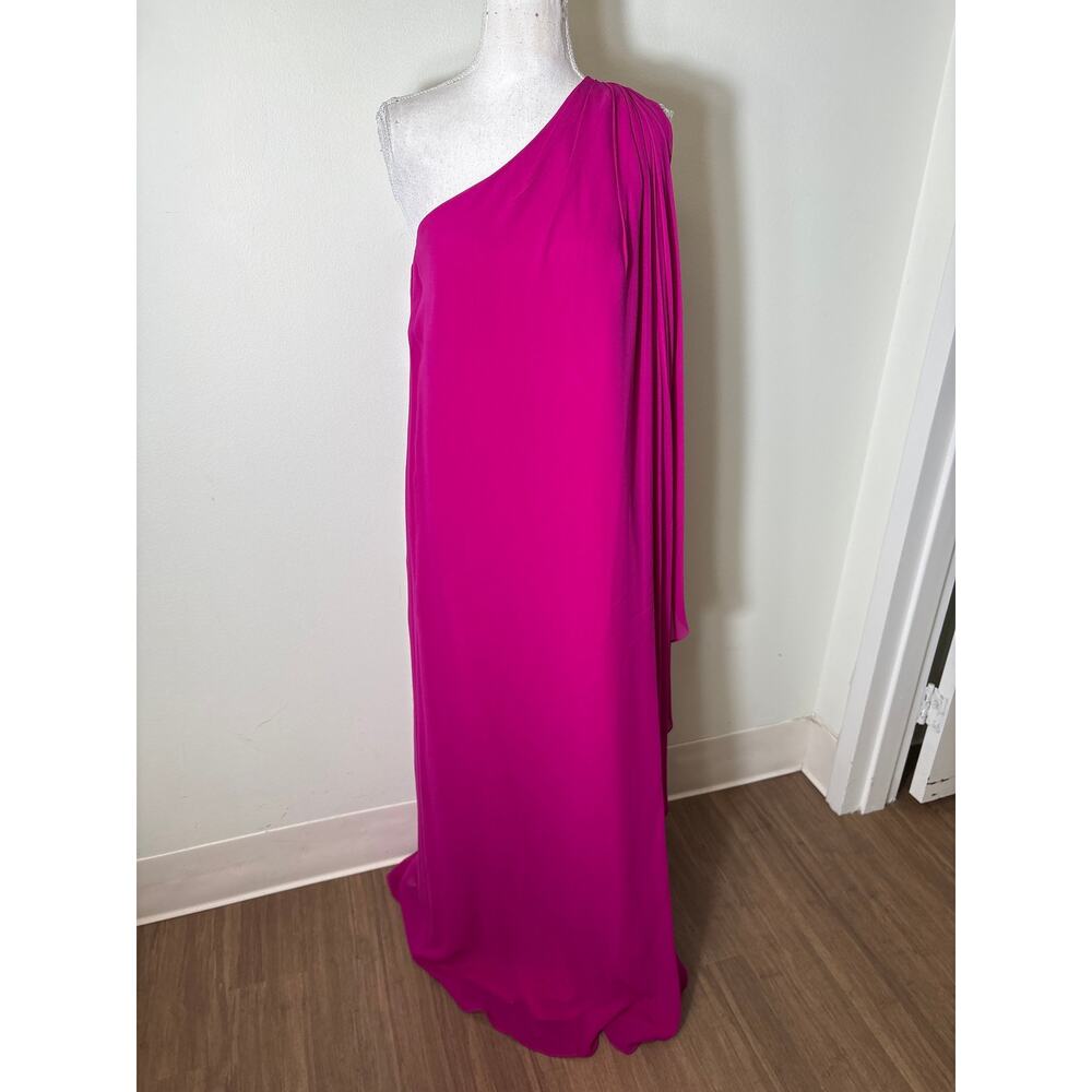 Halston Pink One Shoulder Drape Gown Sz 8